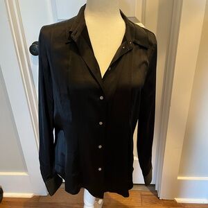 Madewell Black Button Down Satin Shirt Fitted Notched Collar